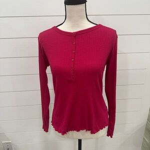 Old Navy Women's Ribbed Henley Top - Deep Pink NWT
